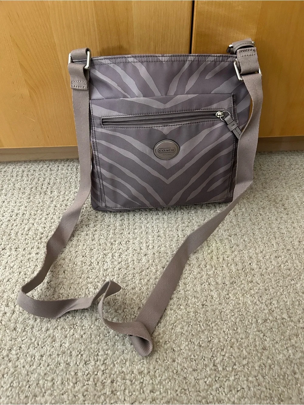 Coach Purple Zebra-Print Crossbody Messenger Bag